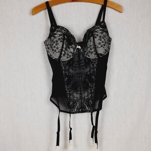 Victoria's Secret 36D Womens Black Lace Corset Lingerie Bustier Garter Underwire
